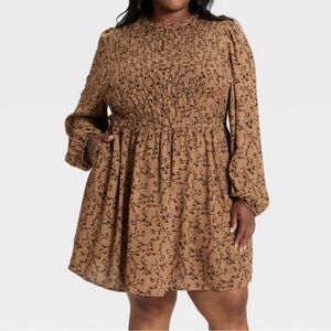 Women's Bishop Long Sleeve Button-Up
Smocked Dress - Ava & Viv Tan Floral